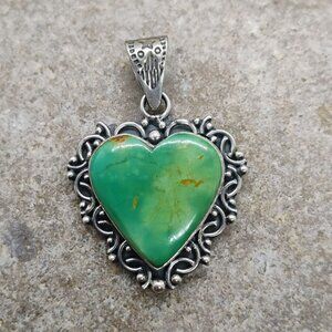 Handmade Sterling Silver Green Kingman Turquoise Heart Shaped Pendant
